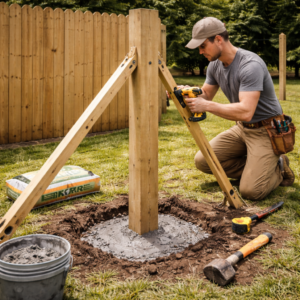 Fixing leaning fence post with concrete base